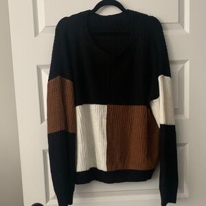SHEIN Colorblock Sweater - Black, Brown, and White